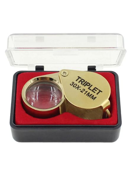 Triplet Einschlaglupe 30fach, Lupe 30x 21mm, gold