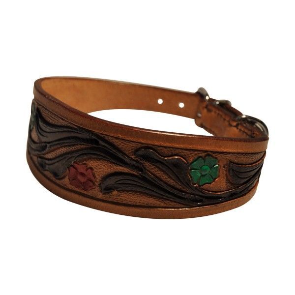 Soft Rindsleder Hundehalsband, braun mit Blumendekor, Windhund