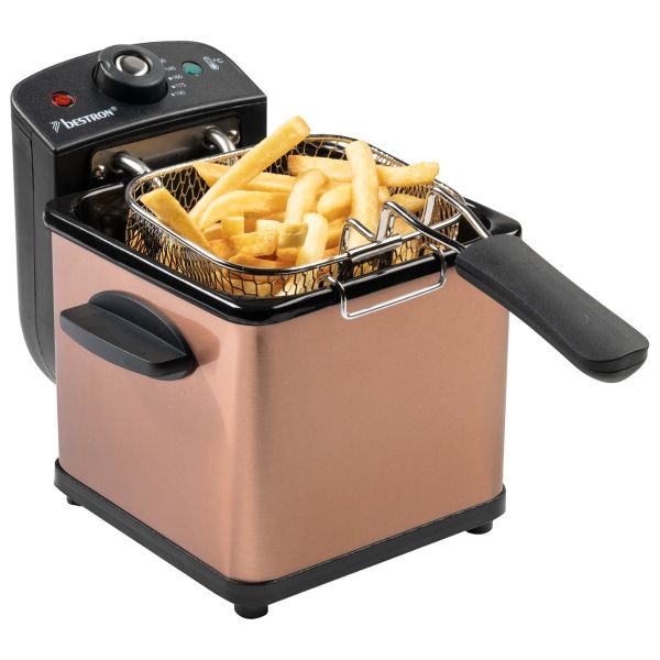 Bestron AF100CO Mini Fritteuse mit Kaltzonen-Technik Kupfer