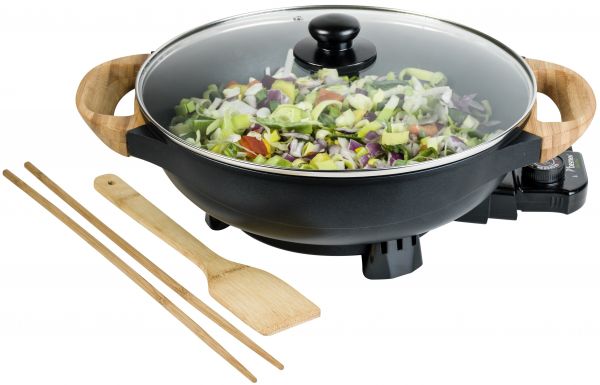 Bestron AEW100AS Elektrischer Wok mit Bambusgriffen