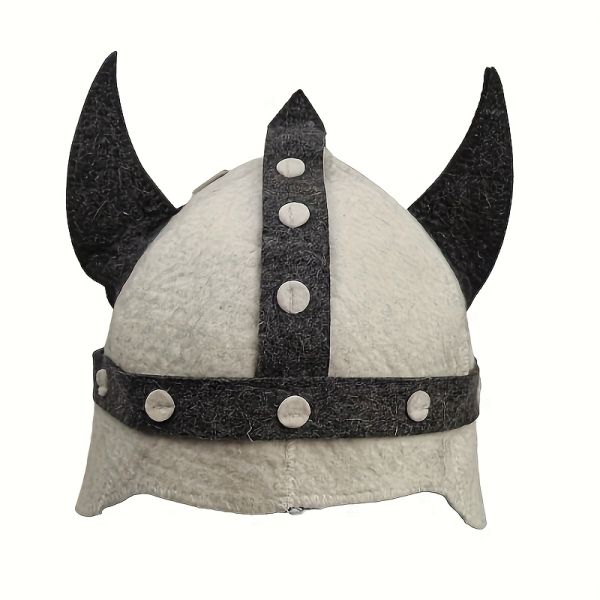 Saunahut, Filzbadehut, Saunamütze aus Wollfilz Wikinger weiss/grau