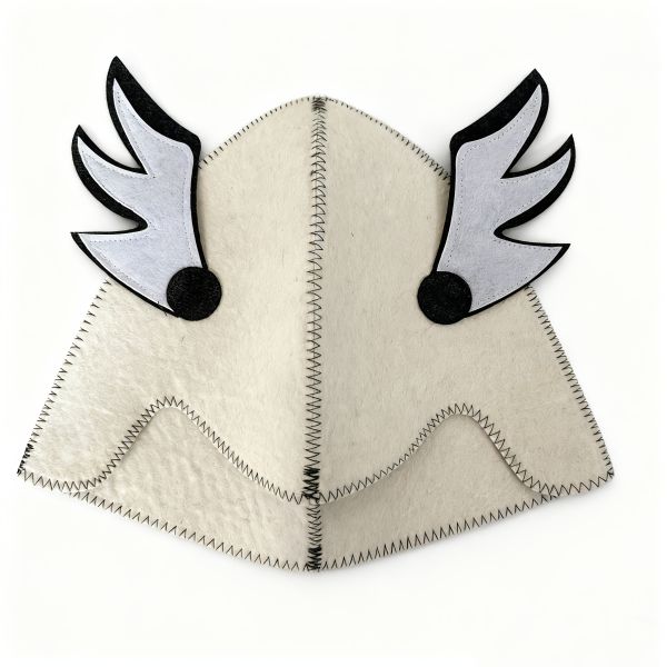 Saunahut, Filzbadehut Bademütze Wollfilz, weiss mit Flügel