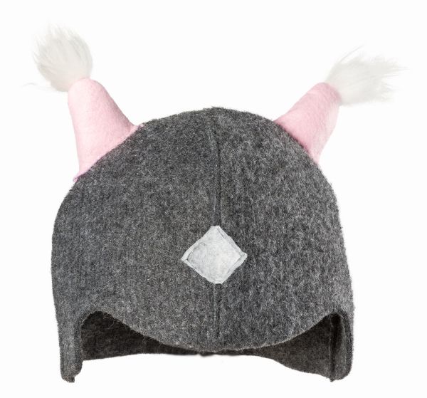 Luchs grau/pink Kirami Badehaube Saunahut Badehut